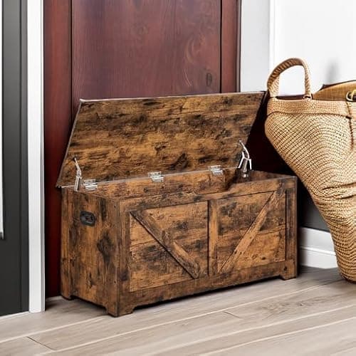 VASAGLE Storage Chest, Storage Trunk with 2 Safety Hinges, Storage Bench, Shoe Bench, Farmhouse Style, 15.7 x 39.4 x 18.1 Inches, for Entryway, Bedroom, Living Room, Rustic Brown ULSB060T01 5