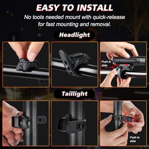 Ascher Ultra Bright USB Rechargeable Bike Light Set, Powerful Bicycle Front Headlight and Back Taillight, 4 Light Modes, Easy to Install for Men Women Road Mountain Cycling Black, Set of 2 8