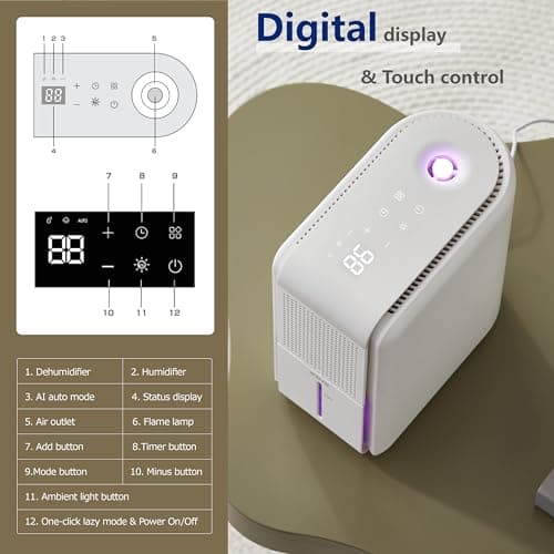 3 in 1 Dehumidifier, Humidifier & Aroma Diffuser with Air Combo One - 39Oz, Small Auto Purifier Humidity Control Quiet 27db Multifuctional Colorful Mist,for Bedroom/Bathroom/Bome/Basement(350 sq.ft) 6