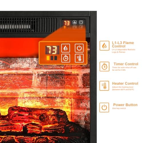 LGHM 72" Electric Fireplace with Mantel, Fireplace TV Stand for TVs Up to 80 Inch, Modern Entertainment Center with Storage, Fireplace Heater Insert with Realistic 3D Flame for Living Room 5