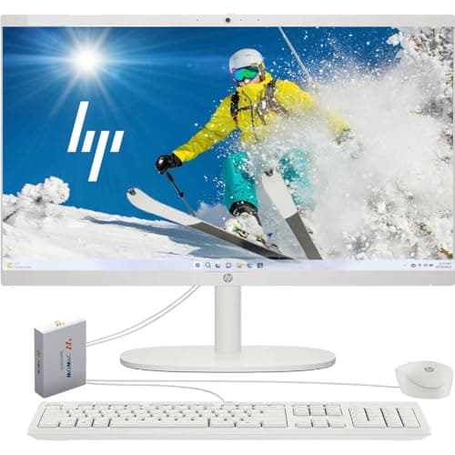 HP 2025 New 22 Inch All-in-One Desktop Computer • 12GB RAM • 256GB PCIe SSD • Intel CPU • Ultra-Quiet Design • Microsoft Office Trial • Wi-Fi 6 • White KB & Mouse • WOWPC Recovery USB • Windows 11