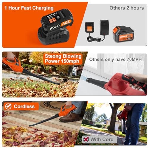 Leisch Life 21V Leaf Blower Cordless | Handheld Electric Lightweight Blower with 2.0Ah Rechargeable Battery & Fast Charger | Adjustable Speeds, Portable Design for Lawn, Patio, Yard, Sidewalk Cleaning 7