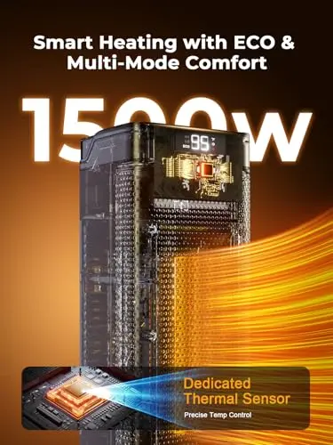 Space Heaters for Indoor Use, 1500W Portable Heater with Remote and Thermostat, 90° Oscillation, 4 Modes, 12H Timer, Overheating & Tip-Over Protection, Quiet Electric Heaters for Home, Office, Bedroom 7