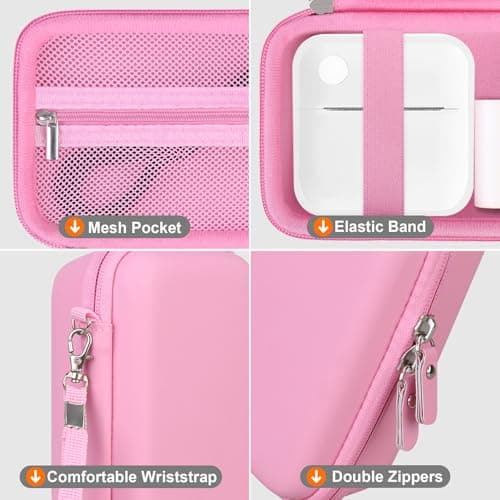 RAIALL Carrying Case for VFU/INVISEN Label Maker Machine, Mini Label Printer Portable Thermal Printer Travel Bag, Sticker Maker Storage Holder, Mesh Pocket for Label Paper, Deep Pink 5