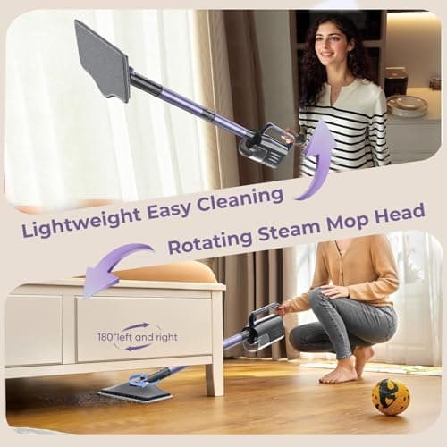 Gatlei Steam Mop Cleaner with Detachable Handheld Steamer, 6-in-1 Multi Accessories, Removable Water Tank, 23FT Power Cable, Lightweight, Steam Cleaner for sealed Hard Floors (Dark purple) 7