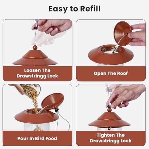 EnjoyCool Metal Bird Feeder for Outdoors – 2.4LB Hanging Bird Feeder with 360-degree, Weatherproof & Rust-Resistant, Easy to Fill & Clean for Wild Bird Feeders in Backyard & Garden(Copper) 7