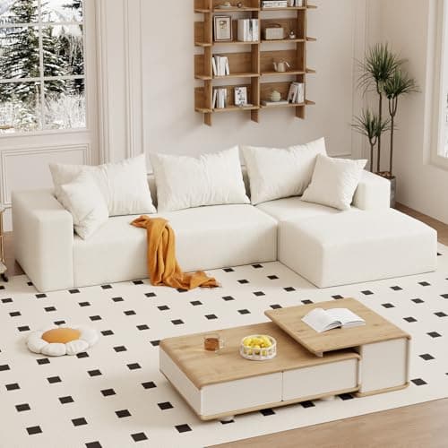 Vamcheer Modular Sectional Sofa with Chaise, Modern L Shaped Cloud Couch with Deep Seat, Sectional Couches for Living Room, Apartment, Office, No Assembly Required, Beige