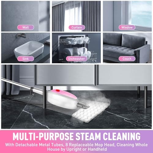 Steam Mop, Detachable Handheld Steam Cleaner with 10-in-1 Multipurpose Accessories, Two-sided Mop, Double Cleaning Area, Multi Surfaces Steamer for Wood Floor, Tile, Window, Clothes, Furniture & Grout 6