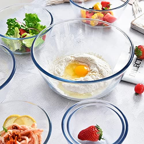 KOMUEE 4 Pack Glass Mixing Bowls Set with Lids (4.8QT, 2.9QT, 1.7QT, 0.8QT), Glass Nesting Bowls for Kitchen Baking, Cooking and Serving, Oven, Dishwasher, Freezer, and Microwave Safe 6