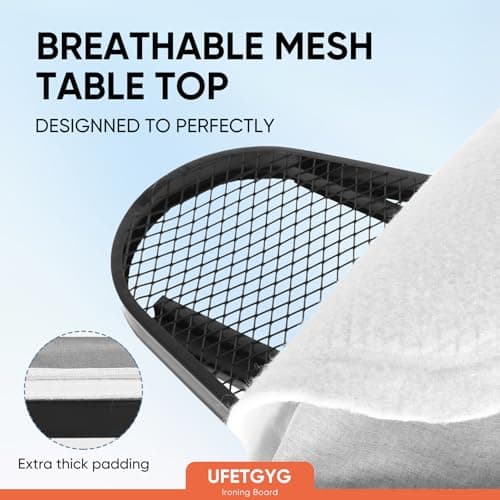 UFETGYG Classic Ironing Board 43" X 13" W/with Iron Rest | Full Metal Construction| Height Adjustable | Heat & Scorch Resistant Fabric | Anti-Skid Feet | Easy to Fold (Dark Grey) 5