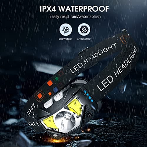 LHKNL Headlamp Flashlight, Lumen Ultra-Light Bright LED Rechargeable Headlight with White Red Light, 2-Pack Waterproof Motion Sensor Head Lamp,8 Modes for Outdoor Camping Running Hiking Fishing 6