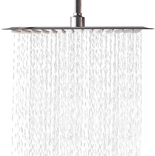Lordear Rainfall Shower Head 10 Inch Solid Square Ultra Thin 304 Stainless Steel Polish Chrome Rain Setting Shower Heads,Waterfall Full Body Coverage with Silicone Nozzles