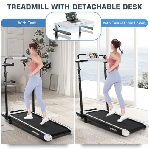 ANCHEER Walking Pad Treadmill with 15% Incline&Adjustable Height, 8 in 1 Under Desk Treadmills with Desk Workstation, Foldable Treadmill for Home 450lb,3 Type Control (White) 3