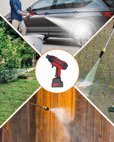 DECOKTOOL Cordless Pressure Washer, Portable Pressure Washer Battery Powered Max 950PSI, 1.2GPM with 1 * 21V 4.0Ah Rechargeable Battery, 20FT Drain Hose, Electric Power Washer for Car, Floor, Red 7