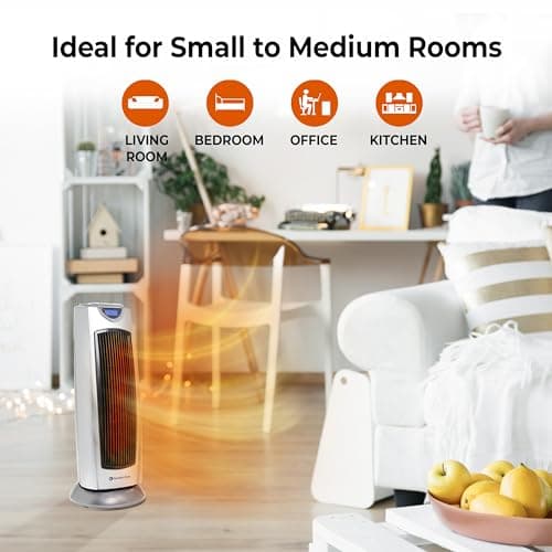 Comfort Zone 1500W Oscillating Ceramic Tower Space Heater – Portable Electric Heater, Digital Display, Remote Control, 80° Oscillation & 12H Timer – Tip-Over & Overheat Protection for Home & Bedroom 6