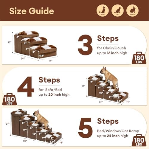 FUNNYFUZZY Dog Stairs with Storage 13“H,Foldable 3-Step Pet Steps for Small Medium Dogs with Sturdy Stylish Cover,Dog Steps for Couch Sofa and Chair,Non-Slip, Indoor,Brown 5