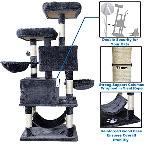NEGTTE Cat Tree for Indoor Cats- Multi-Level Cat Tree for Big Cats -Cat Condo Big - Cat Climbing Tower-Pet Play House 8