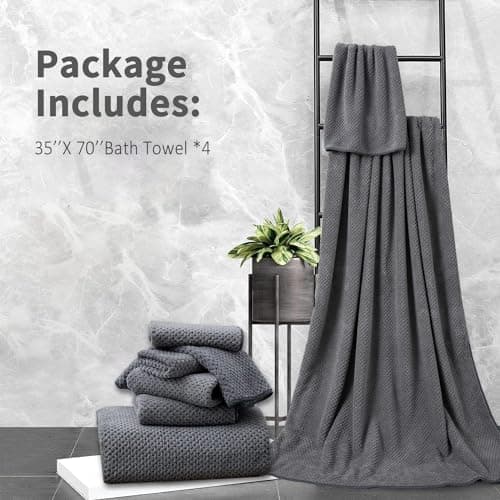 Extra Large Bath Towel Set of 4 (35"x70"),Oversized Bath Sheet Super Soft Highly Absorbent Jumbo Bathroom Towel Set Microfibers Quick Dry Shower Towel for Hotel,Bathroom,Guest,Spa,Gym (Dark Gray) 7