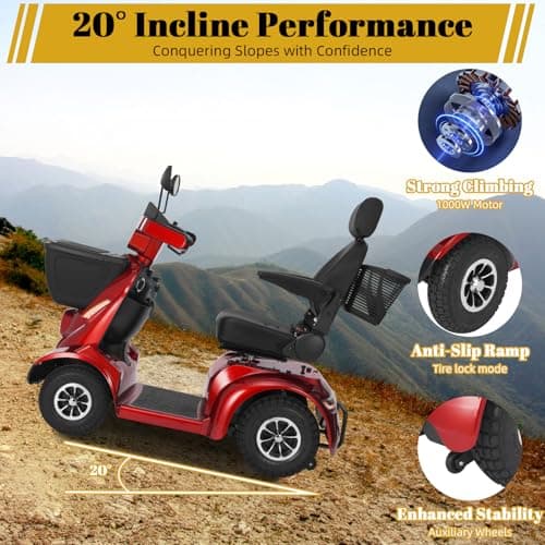 MS02 MAX All Terrain 1000W Electric Mobility Scooter for Adults& Seniors - 500LBS Load & 32 Miles Range Powerd Wheelchair Device w/Off-Road Absorber, Bluetooth Speaker, Dual Baskets, LED Light System 5