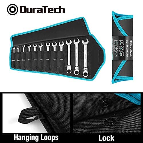 DURATECH Flex-Head Ratcheting Wrench Set, Combination Wrench Set, 72 Tooth, Metric, 12-piece, Size Covers 8-19mm, CR-V Steel, with Rolling Pouch 5