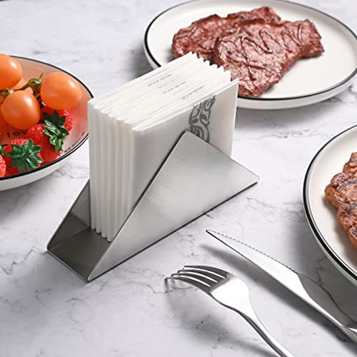 luvtree Silver Stainless Steel 304 Napkin Holder, Modern Triangle Cocktail Napkin Dispenser Organizer for Kitchen Countertops, Dinner Tables, Picnic Tables 4