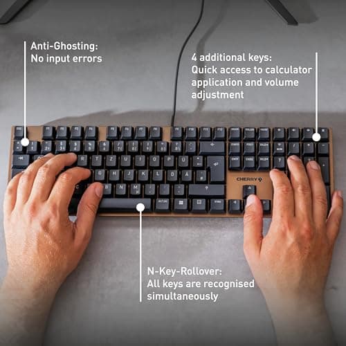 Cherry KC 200 MX, Wired Mechanical Office Keyboard, Modern Design with Elegant Aluminum Surface, USB-A Connection, MX2A Silent RED Switches, Black/Bronze 5