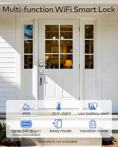 TEEHO TE012W WiFi Smart Lock, Fingerprint Door Lock with Built-in Wi-Fi, Keyless Entry Keypad Smart Deadbolt, App Remote Control, Alexa Compatible, IP55 Waterproof for Front Door – Satin Nickel 6