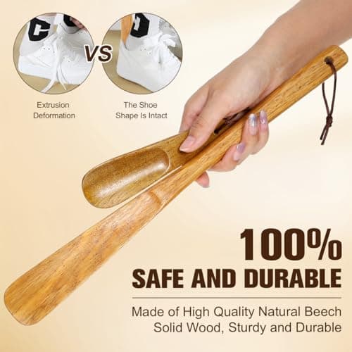 Healifty Wooden Shoe Horn 2 Pcs - 15.5in & 6.2in Shoe Spoon for Boots and Shoes, Shoe Horn Long and Short Handle for Seniors, & Adults 5