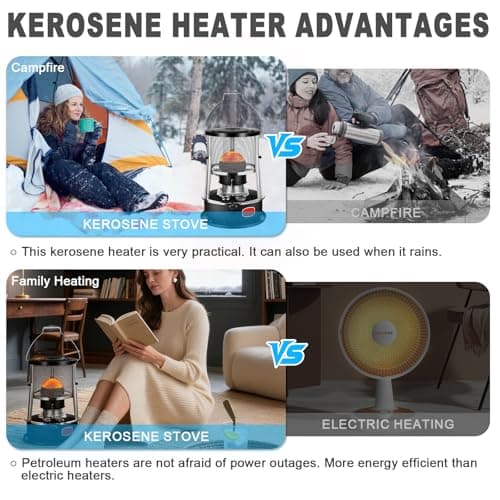 WBNVYLK Kerosene Space Heaters, 9500 BTU/H 2 In 1 Kerosene Heaters, non-Electric indoor/Outdoor Heaters, Height Adjustable Kerosene Stove, for Home, Garage, Basement And Camping And Patio Black. 4