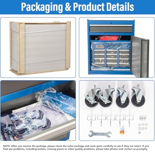 Tool Chest 7-Drawer | 40'' Large Rolling Tool Chest with Wheels | Detachable Top Metal Tool Box | Garage Storage Cabinet for Repair Room,Warehouse | Rolling Tool Box with Hooks,Liners,Tray Divider 8