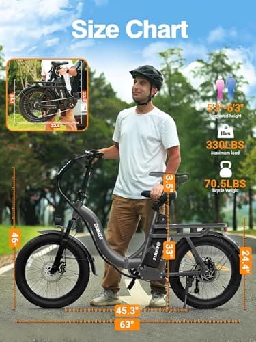 Elecby 1200W Peak Folding Electric Bike for Adults, 28MPH 48V 10.4Ah Removable Battery, 55-Mile Range, 20"x3" Fat Tire, Step-Thru Ebike with Basket 7-Speed – Commuter E-Bike Grey 7