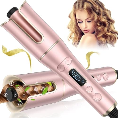 Automatic Curling Iron, Auto Hair Curler Wand with 4 Temperatures & 3 Timers & LCD Display, Curling Iron with 1" Large Rotating Barrel, Dual Voltage Auto Shut-Off Spin Iron for Hair Styling