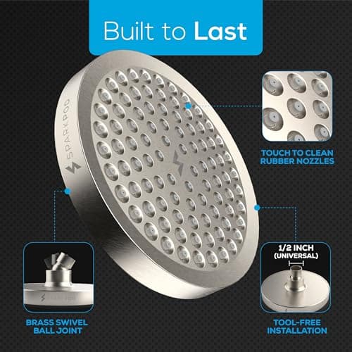 SparkPod Shower Head - High Pressure Rain - Premium Quality Luxury Design - Easy Clean Adjustable Replacement for Your Bathroom Shower Heads (Elegant Brushed Nickel, 6 Inch Round) 5