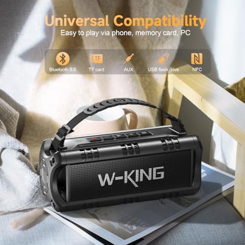 W-KING Portable Bluetooth Speakers Wireless, (60W Peak) 30W RMS IPX6 Waterproof Outdoor Loud Speaker Boombox, 24H, EQ, AUX, TF Card, USB Playback, Powerful Bass Speaker for Home, Party, Camping, Pool 5