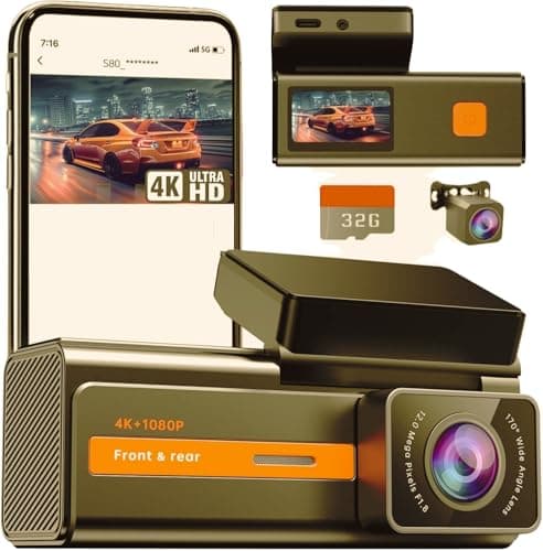 Dash Cam 1296P Front Dashcam, V300 WiFi Dash Camera for Cars with App, Night Vision, Mini Hidden Single Car Camera, Loop Recording (Yellow)