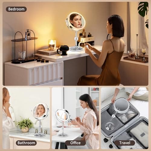 Fursourige Lighted Makeup Mirror,4000mAh Rechargeable Double Sided Magnifying Mirror 1x/10x with 3 Colors Stepless Dimming, 360° Rotation Vanity Mirror with Lights, Memory Function,Women Gift 6