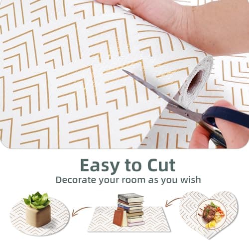 Shelf Liner for Kitchen Cabinets Non Adhesive Drawer Liner Non-Slip Thickened Shelf Liner Paper Strong Easy to Clean for Tool Box Refrigerator with Knife and Tape Measure, Gold Arrow, 11.8 x 118 in 6