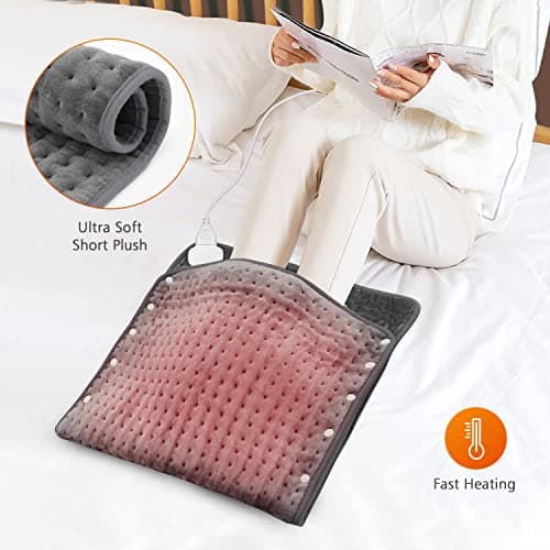 Snailax Heating Pad & Foot Warmer with 6 Temperature Settings & Auto Shut Off, 17”x33”, Washable Fast Heated Pads for Back Pain Relief,Abdomen,Feet,Back,Cramp(Grey) 5