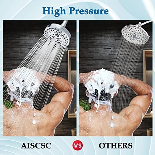 Aiscsc 8 Spray Modes Shower Head, 5 Inch High Pressure Shower Heads with 62 Anti-Clogging Nozzles and Adjustable Brass Ball Joint, Chrome Finish, Replacement for Bathroom Showerhead 6