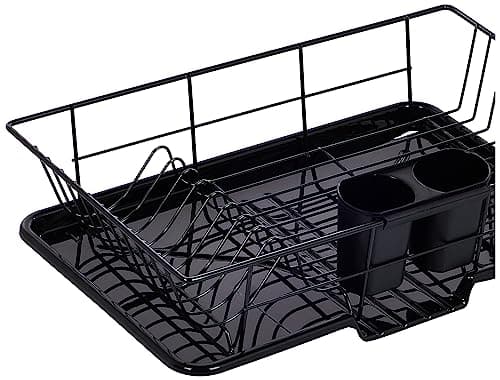 Sweet Home Collection Metal, Plasic ,Dish Drainer Drain Board and Utensil Holder Simple Easy to Use, 12" x 19" x 5", Black 6