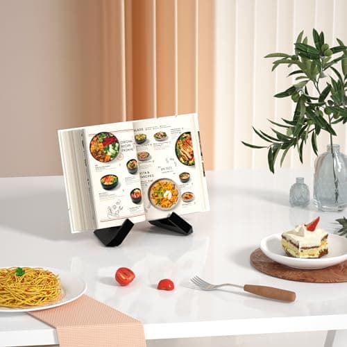 Webtrlics Cookbook Stand, Cookbook Holder for Kitchen,Black Recipe Book Holder for Counter,Wooden Plate Holder Display Stand for Tabletop (Black) 6
