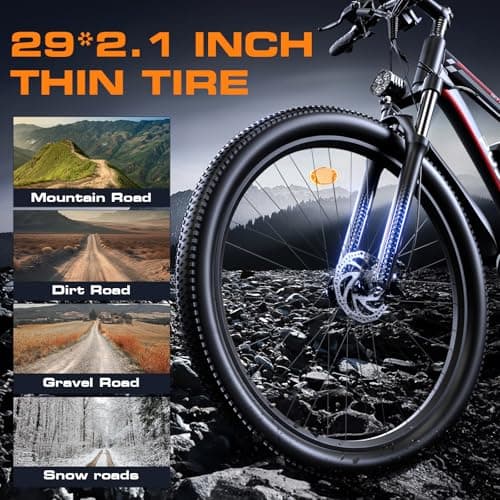 PUJH 2000W Peak Electric Bike for Adults, 48V 17.5Ah 840Wh 29'' Tires Max 32 mph 30-80 Miles Range City Commuting Class3 Ebike Front Suspension Disc Brake for Off-Road Riding (Black&Red) 5