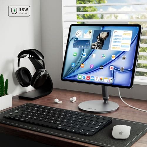 LULULOOK [Upgrade 360° Rotating Magnetic Wireless Charging Stand for iPad Pro 13'' M5/M4, Aluminum Alloy Foldable Holder for iPad Tablet with 1M USB-C Cable 4