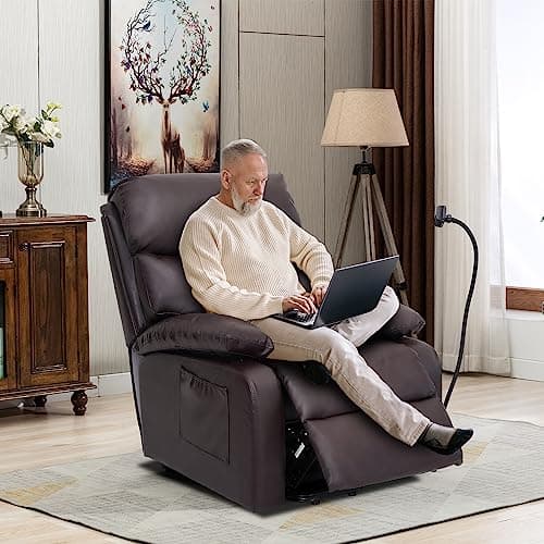 Cooexult Power Lift Recliner Chair for Elderly, Electric Lift Chair Recliner Single Sofa with Remote Control 2 Side Pockets Phone Holder for Living Room, Bedroom (Brown) 7