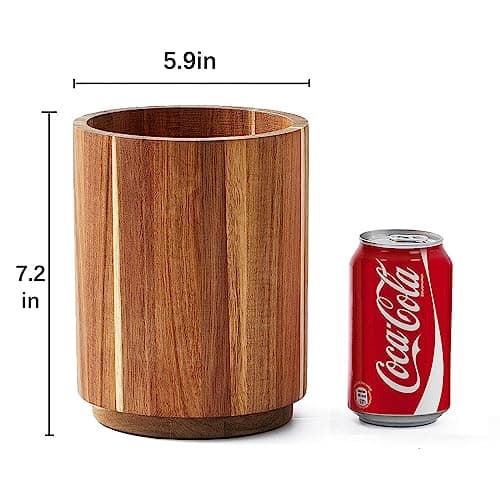LOHONER Acacia Wood Utensil Holder for Kitchen Counter, 360° Rotating 7.2" Wooden Cooking Utensil Crock for Countertop, Farmhouse Kitchen Decor 7