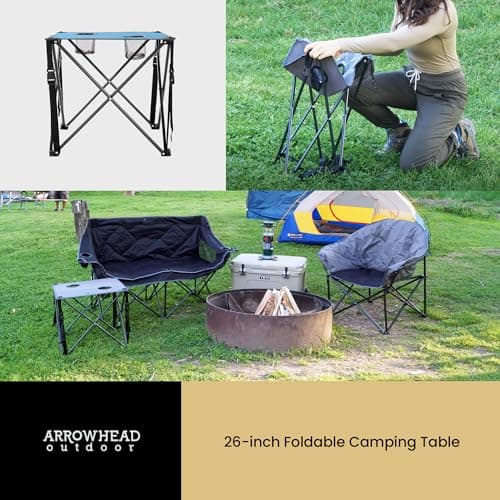 ARROWHEAD OUTDOOR 26” (66cm) Portable Camping Folding Table, 2 Cup Holders, Square, Carrying Case, Steel Frame, High-Grade 600D Canvas 7
