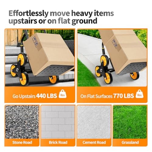SmarketBuy Stair Climbing Dolly, Upgraded Heavy-Duty Stair Climber Hand Truck 770 Lbs Capacity, Foldable Cart for Stairs with 13.8" x 11.6" Nose Plate, 6 Wheels and 2 Ropes for Home,Office or Shopping 6