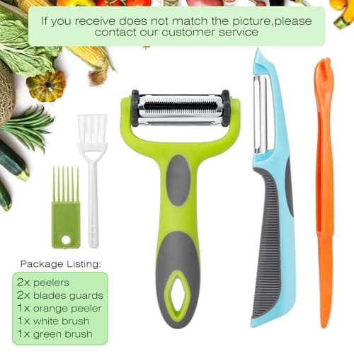 Senbowe Julienne Peeler, Potato Vegetable Peeler for Kitchen, I and Y Potato Peelers for Apple Fruit Carrot Zucchini Cucumber Veggie, 3 in 1 Blade Spin Design, Anti-Slip Handle 8