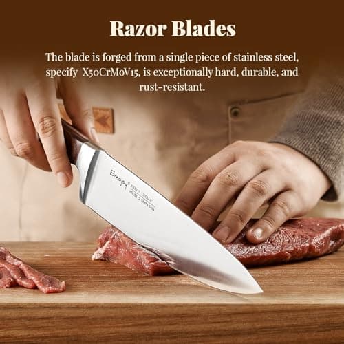 Knife Set, 15-pcs Emojoy Kitchen Knife Set with Block, Premium Kitchen Knives with Heavy Poultry Shears, Sharpener and 6pcs Serrated Steak Knives 5