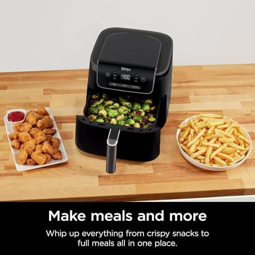 Ninja Air Fryer Pro 3-in-1 with 5 QT Capacity, Air Fry, Reheat, Dehydrate, Air Crisp Technology with 400F for hot, 120 Volts, Nonstick Basket & Crisper Plate, Black, AF140 (Renewed) 5